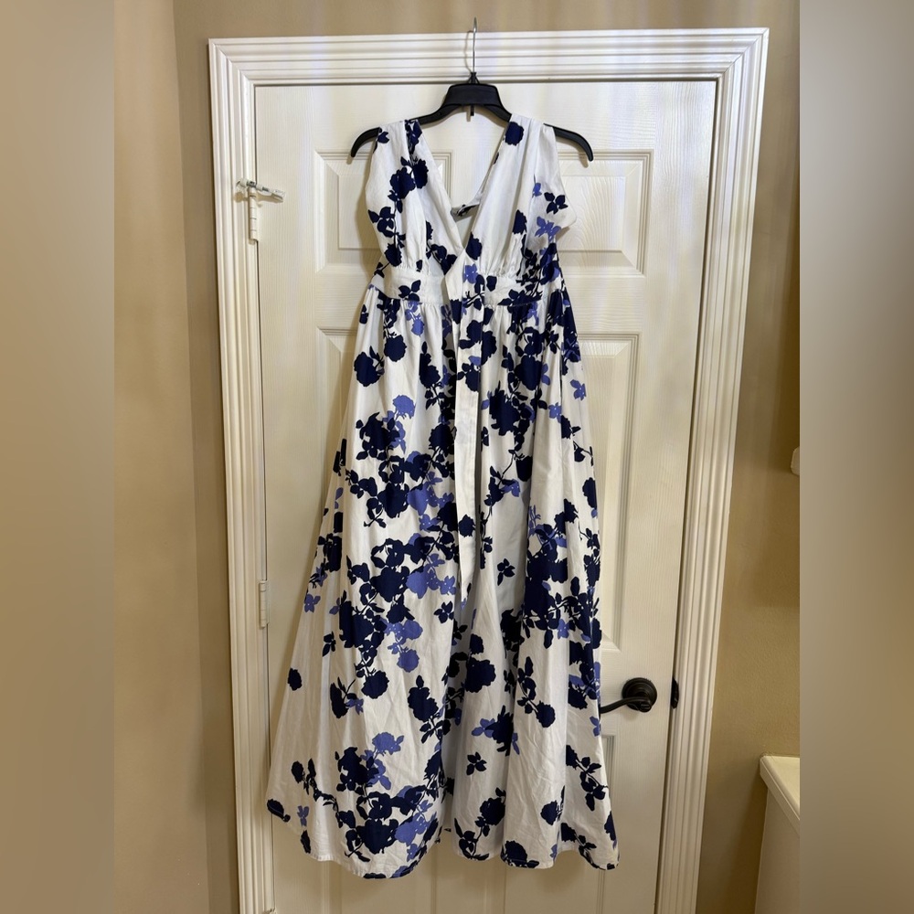 NWOT Floral Maxi Dress in White and Blue